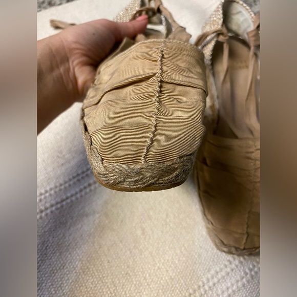 STUART WEITZMAN Beige leather Fabric Ankle Tie Espadrille Sandals SZ 6.5 - Picture 3 of 13